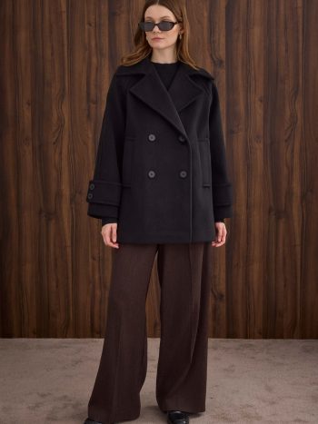 Short Double Breasted Coat Black