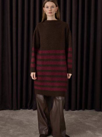 Thin Striped Long Sweater Coffee-Burgundy