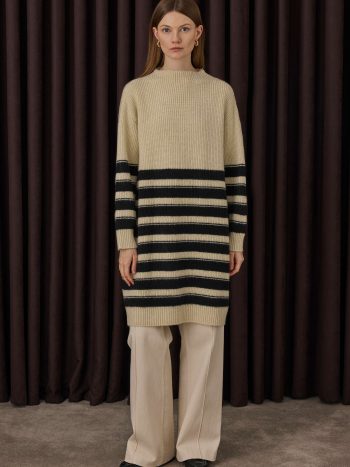 Thin Striped Long Sweater Bone-Black