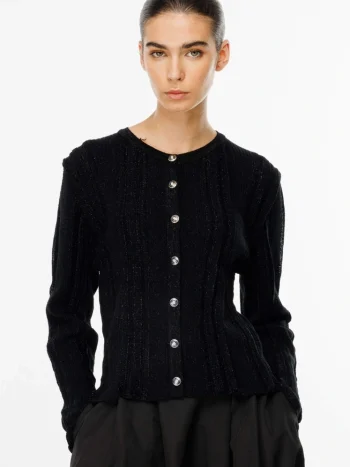 Black Cardigan with Ruffle Details