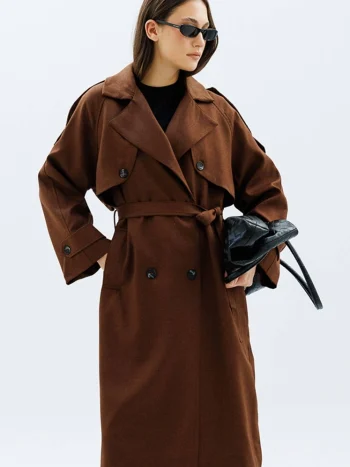 Premium Kruvaze Kahve Trençkot