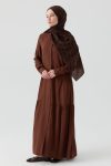 فستان بتفاصيل مجمعة - لون القهوة