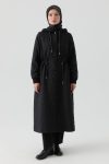 Snap Closure Quilted Hooded Coat - Black