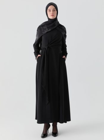 Aller Patchwork Tie-Wrap Dress - Black