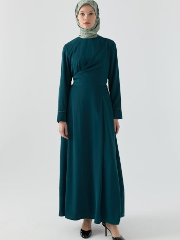 Aller Patchwork Tie-Waist Dress - Petrol