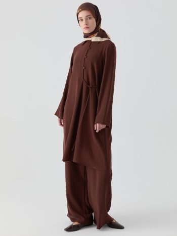 Lace-Up Detail Tunic Pant Set - Earth
