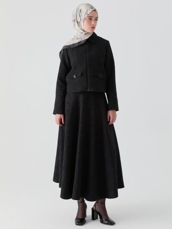 Quilted Jacket and Skirt Set - Black