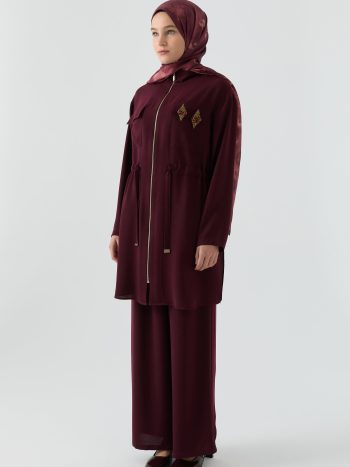 Aplike Cep Detaylı Takım - Bordo