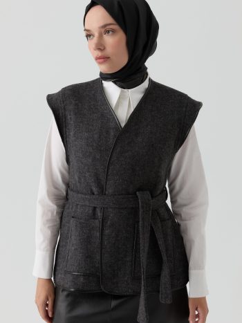 Leather Piping Detailed Pocket Vest - Anthracite