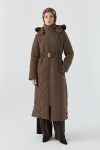 Glass Crack Pattern Quilted Coat - Brown
