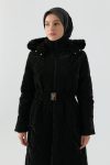 Quilted Coat with Cracked Glass Pattern - Black