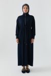 Dress with Hidden Zipper Sleeve Details - Navy Blue