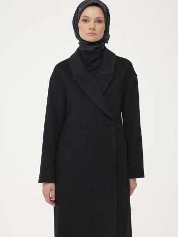 Wool-Blend Belted Coat - Black