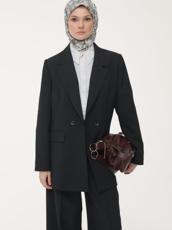 Pocket Detail Jacket and Trousers Set - Black