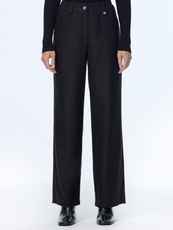 Black Wide-Leg Pants with Accessory Detail P-0260