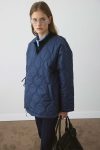 Navy Blue Quilted Belted Coat