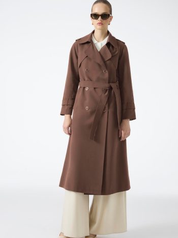 Brown Trench Coat with Epaulet Detail and Belt 13820