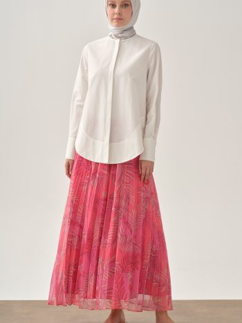 تنورة بليسيه بطبعات وخصر مطاطي - وردي