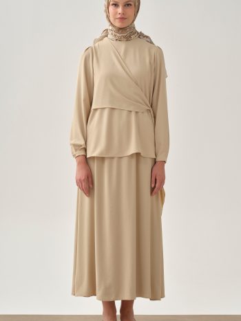 تنورة بخصر مطاطي - بيج