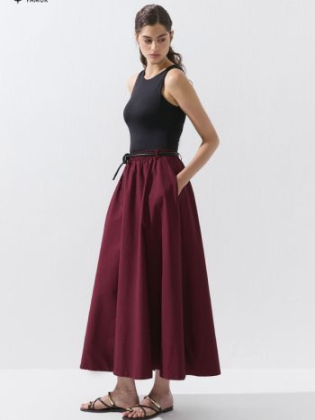 Beli Lastikli Pamuklu Bordo Etek