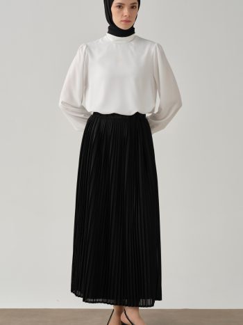 تنورة بليسيه بخصر مطاطي - سوداء