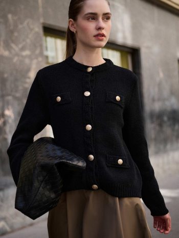 Bouclé Textured Black Cardigan