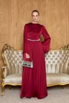 Cavin Waist-Gathered Chain Satin Dress - Burgundy