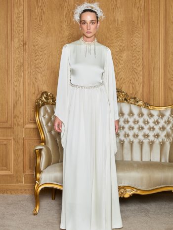 Cavin Pleated Waist Chain Satin Dress - Ecru