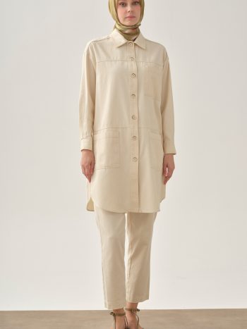 Long Jacket with Pocket Detail - Ecru