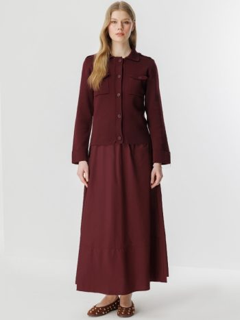 Pocket-Flap Mercerized Burgundy Cardigan