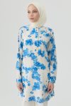 Floral Patterned Slit Tunic - Blue