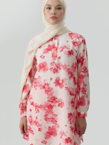 Floral Patterned Slit Tunic - Pink