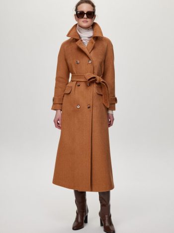 Double-Pocket Belted Mocha Cashmere Coat 13659