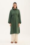 Striped Tencel Long Tunic in Dark Green