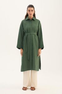 Striped Tencel Long Tunic in Dark Green