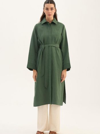 Striped Tencel Long Tunic in Dark Green
