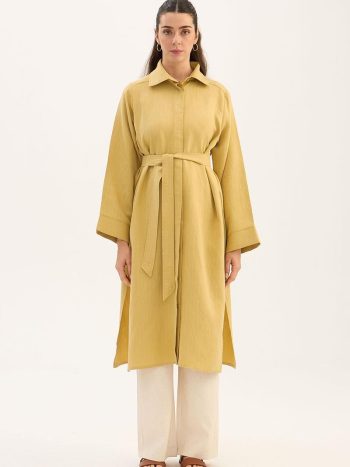 Striped Tencel Long Tunic in Lemon Green