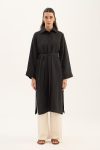 Black Striped Tencel Long Tunic