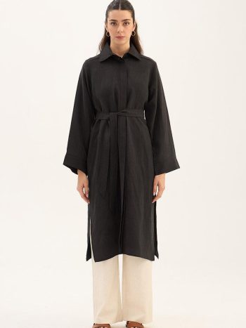 Black Striped Tencel Long Tunic