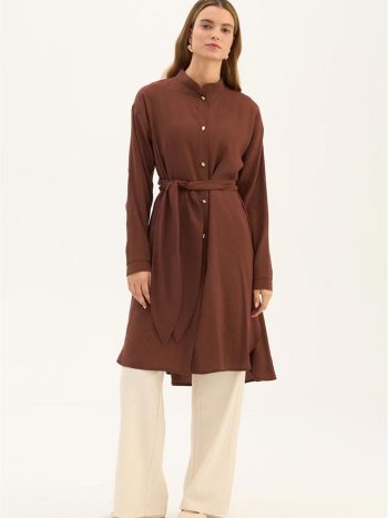 Brown Modal Tunic with Droplet Buttons