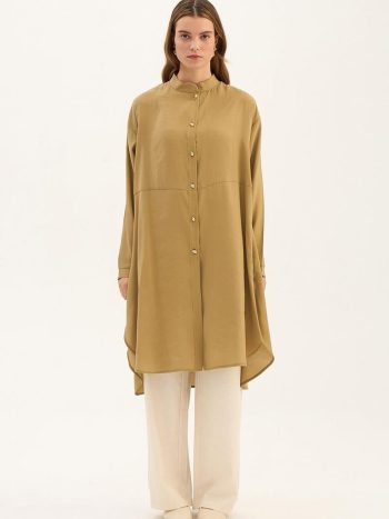Olive Green Modal Tunic with Teardrop Buttons