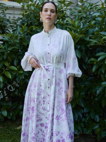 فستان كتان بنقشة ديغراديه بلون الليلك