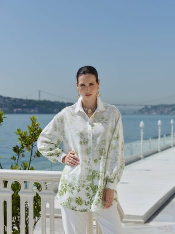 DEGRADE DESENLİ KETEN TUNİK YEŞİL