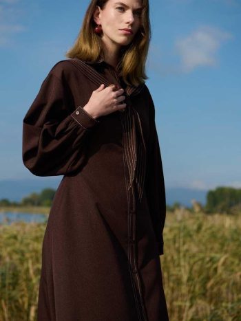 Denizci Yaka Elbise Kahverengi