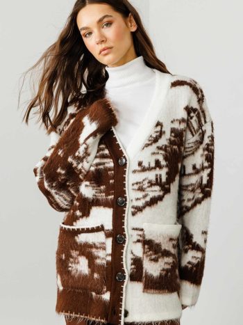 Patterned Coffee Cardigan