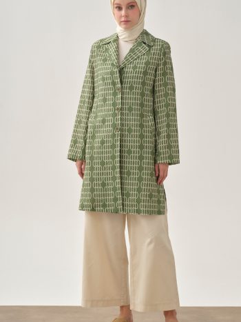 سترة كتان مزخرفة - لون خاكي