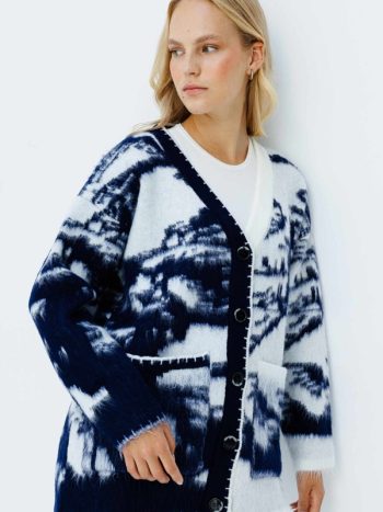 Patterned Navy Blue Cardigan