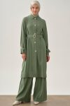 Long Jacket with Stitch Detail - Lagoon Green