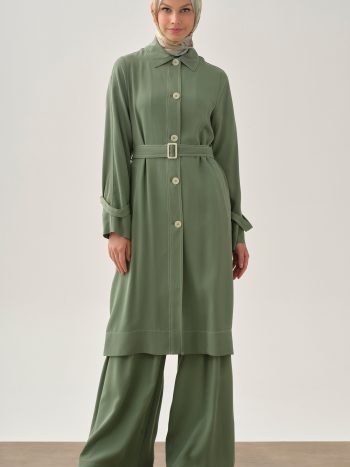 Long Jacket with Stitch Detail - Lagoon Green