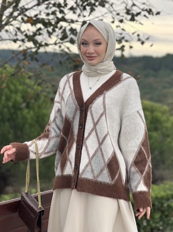 DİLVİN BAKLAVA DESEN HIRKA Kahverengi